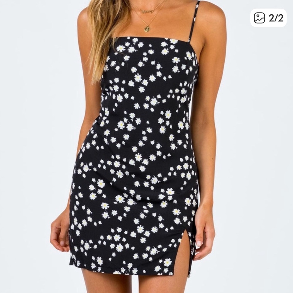 Princess Polly Adrianna Black and White Daisy Mini Dress